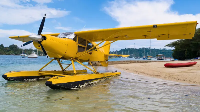 A seaplane ready to take visitors island hopping in Vanuatu’s scenic coastal areas.