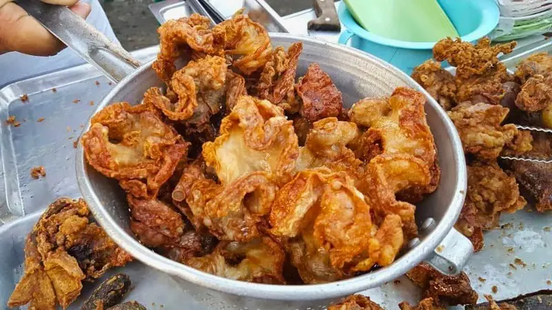 Crispy fried pork intestines, a favorite street snack in Cebu.