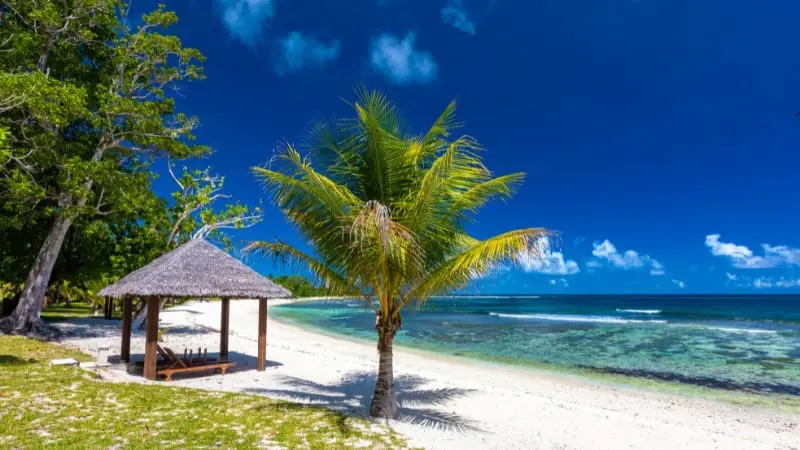 Picturesque tropical beach hut under palm trees, a must-visit spot according to our definitive Eleuthera traveler's guide.