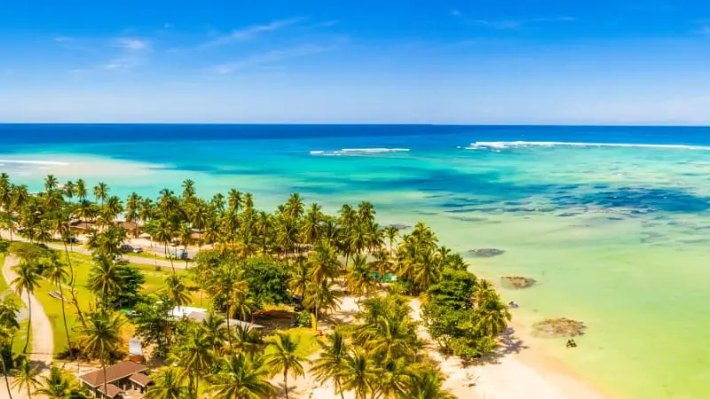 Aerial view of Pigeon Point, one of the top tourist attractions in Trinidad and Tobago.