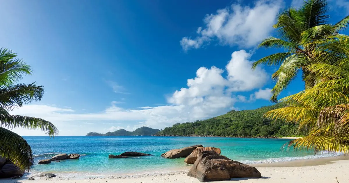 island in the Bahamas - Tropical island beach with turquoise waters and white sand.