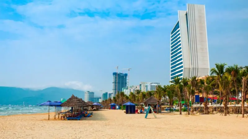 My Khe Beach in Da Nang is famous for its golden sands and clear blue waters.