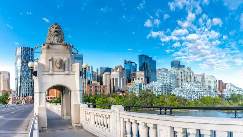 Calgary skyline greets newcomers from Centre Street Bridge.