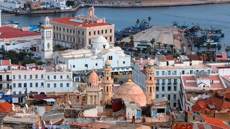 Aerial view of Casbah, capturing its complex layout and historical landmarks.