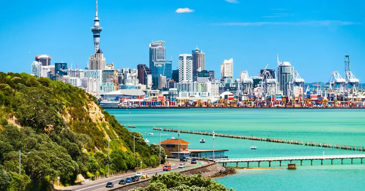 Free things to do in Auckland - city view with Sky Tower and harbor.