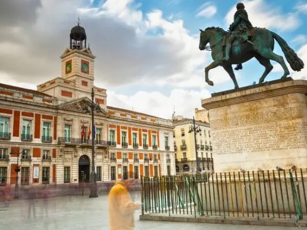 Puerta del Sol, a bustling square, is one of the free things to do in Madrid.