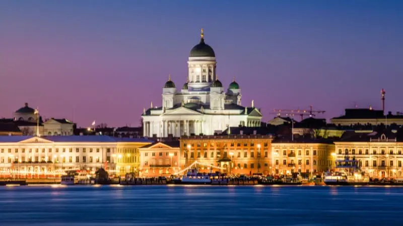 Helsinki's Senate Square and Cathedral at night, a must-see in Finland's capital.