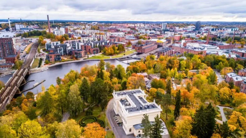 Aerial view of Tampere, one of the largest cities in Finland.