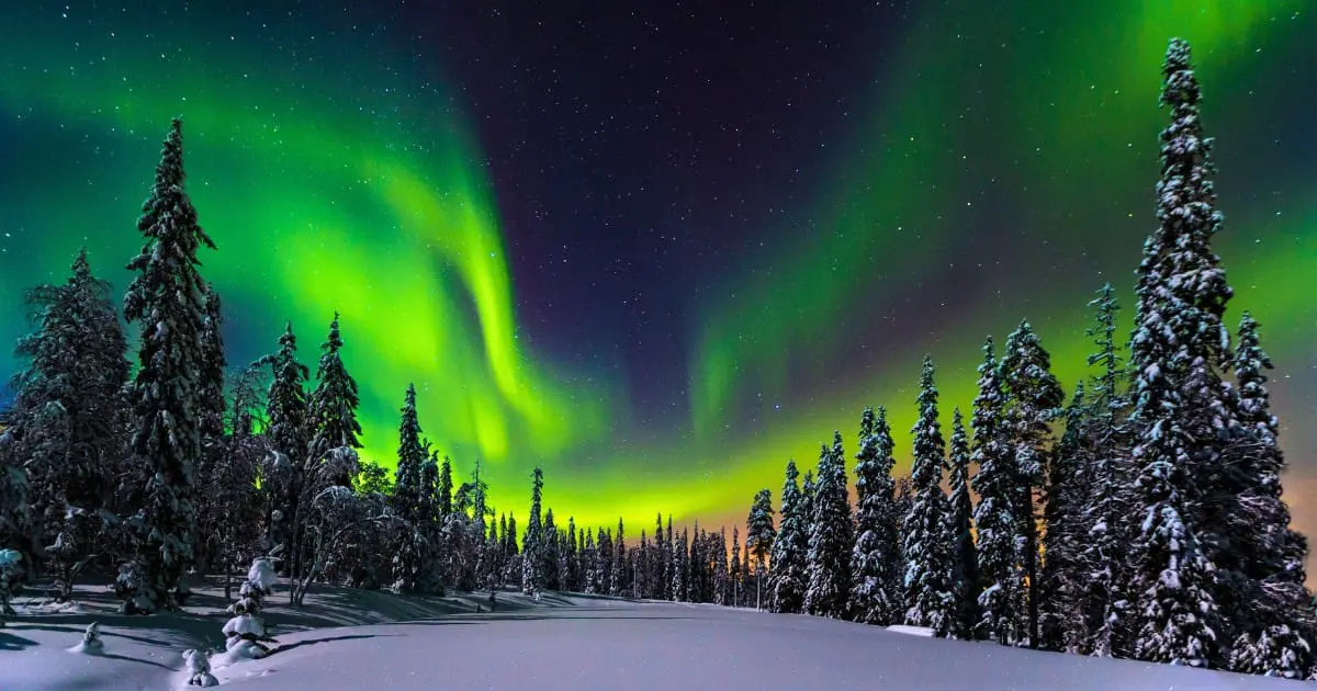 Northern Lights over Rovaniemi, one of the top cities in Finland to visit in 2024.