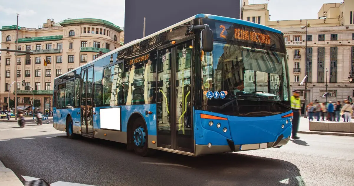 Public bus in Madrid, an affordable way to get around the city.