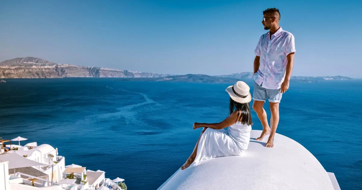 A couple enjoying the view at Greece all inclusive resorts adults only.