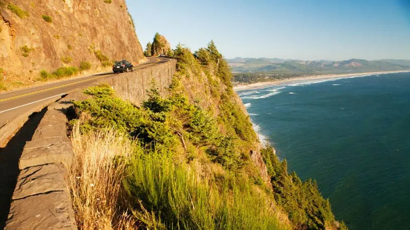 Scenic coastal highway 101 near Hug Point and Cannon Beach, Oregon.