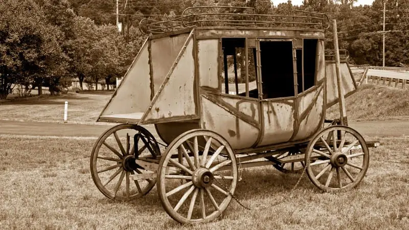 Old-fashioned stagecoach, reminiscent of Hug Point's historic coastal route.