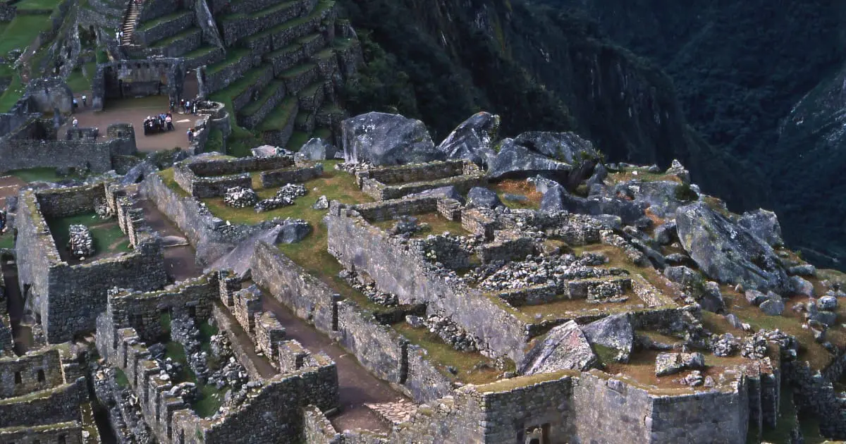 The ancient stone structures left by the Incas at Machu Picchu.