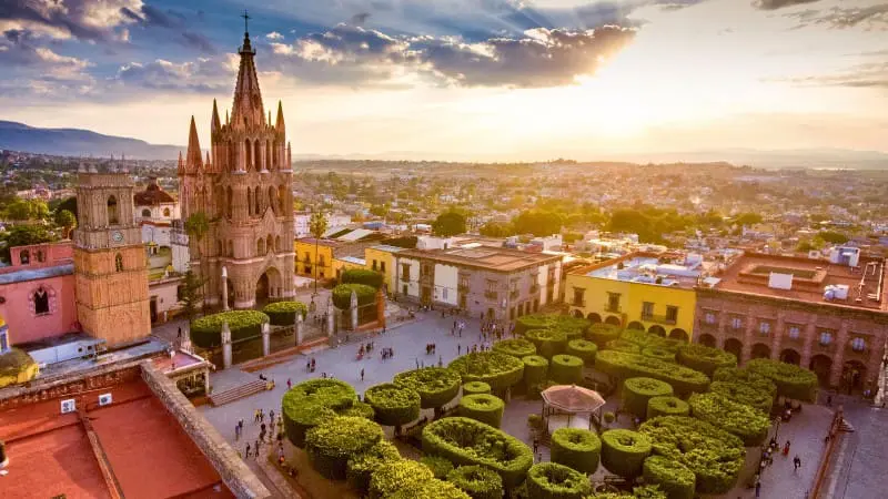 San Miguel de Allende at sunset is a safe and cultural town.