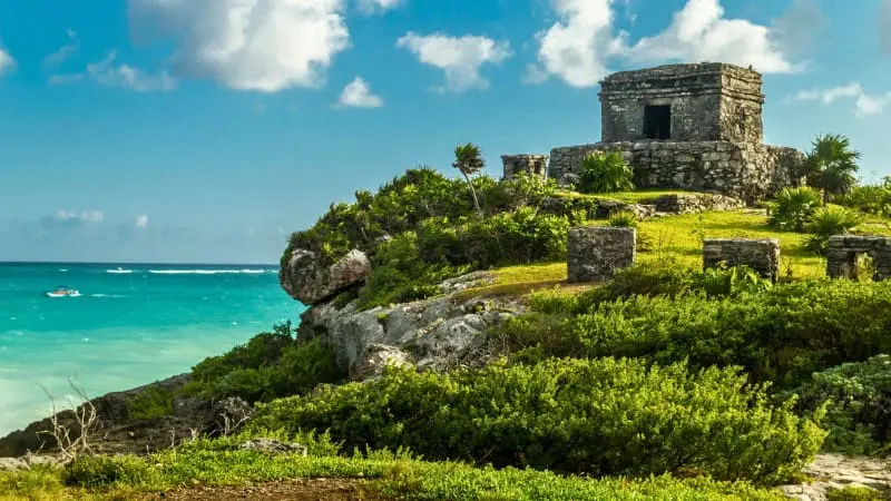 Ruins by the beach in Tulum, a safe travel spot in Mexico.