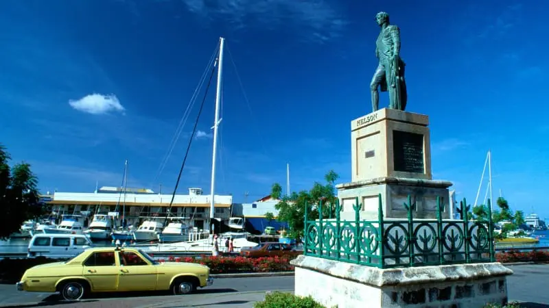 Lord Nelson statue in Bridgetown, showcasing the city's colonial heritage.