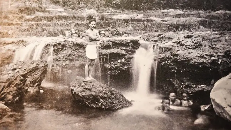 Historic photo of early visitors at Beitou Hot Springs.