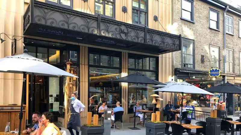 Outdoor seating at Chez Boulay Bistro Boréal in Quebec City.