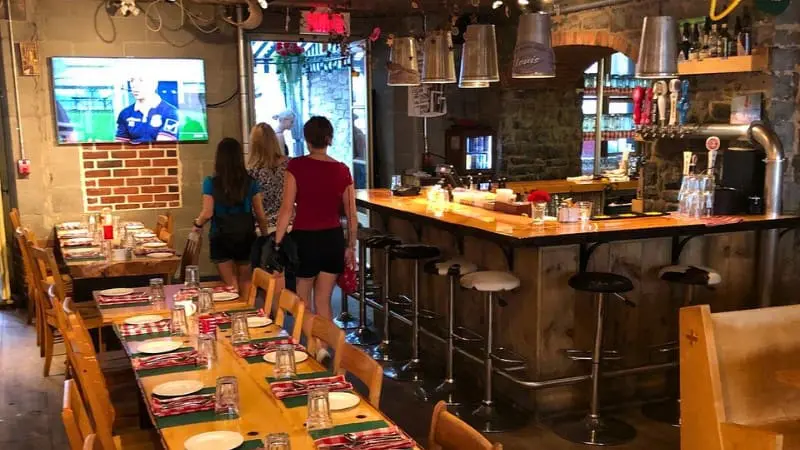 Inside La Bûche, decorated with Quebecois items.