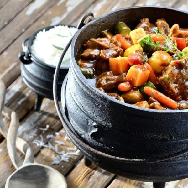 Potjiekos is a traditional food in Botswana, slow-cooked with vegetables and meat.