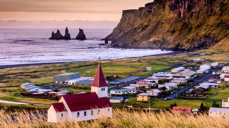 Vik’s church and beach are quiet with fewer tourists in autumn.