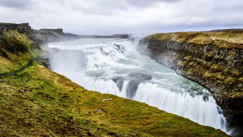 Gullfoss waterfall on the Golden Circle route during autumn.