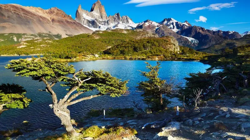 Lake and vegetations around Mount Fritz Roy.