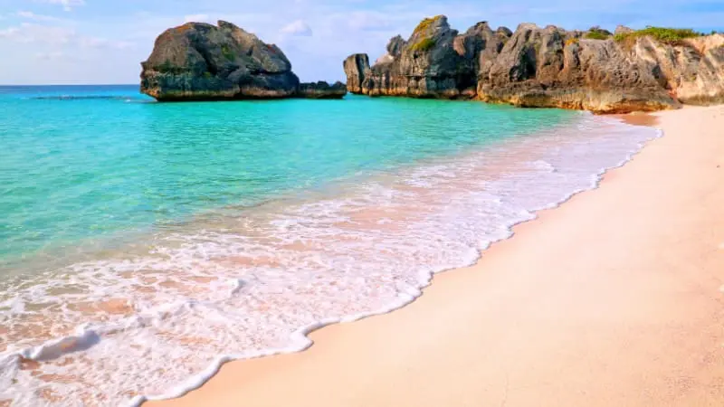 Warwick Long Bay’s pink sand stretches along Bermuda’s beautiful coastline.