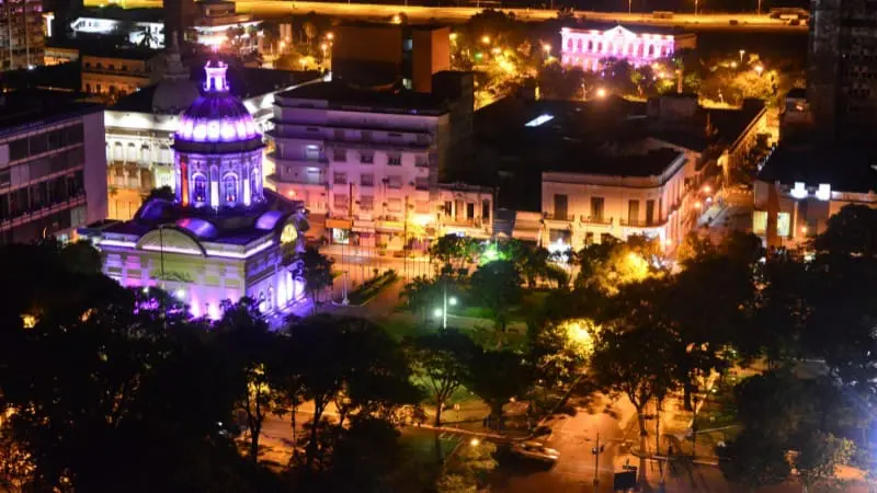 Asuncion nightlife with illuminated historic sites and cultural evening experiences.