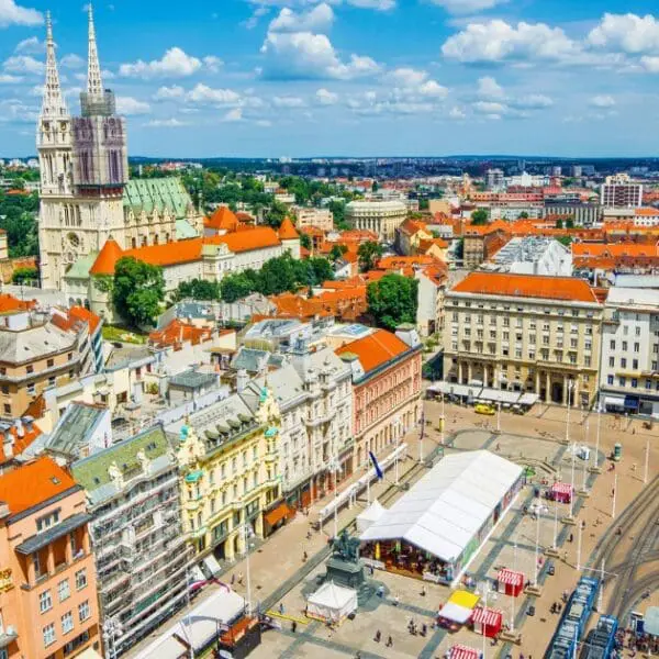 Zagreb places to visit have a pretty skyline and an iconic cathedral in the center.