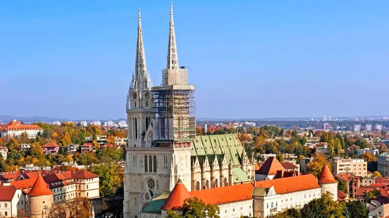 Zagreb Cathedral is a stunning landmark with towering spires overlooking the city.
