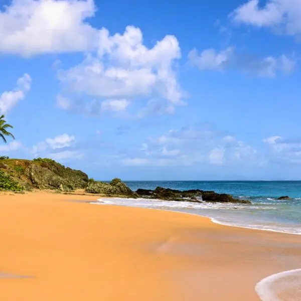 Relaxing at a beautiful, quiet beach with golden sand on Vieques Island.