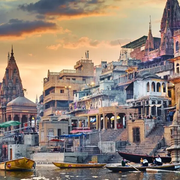 The ghats of Varanasi along the Ganges River in Uttar Pradesh.