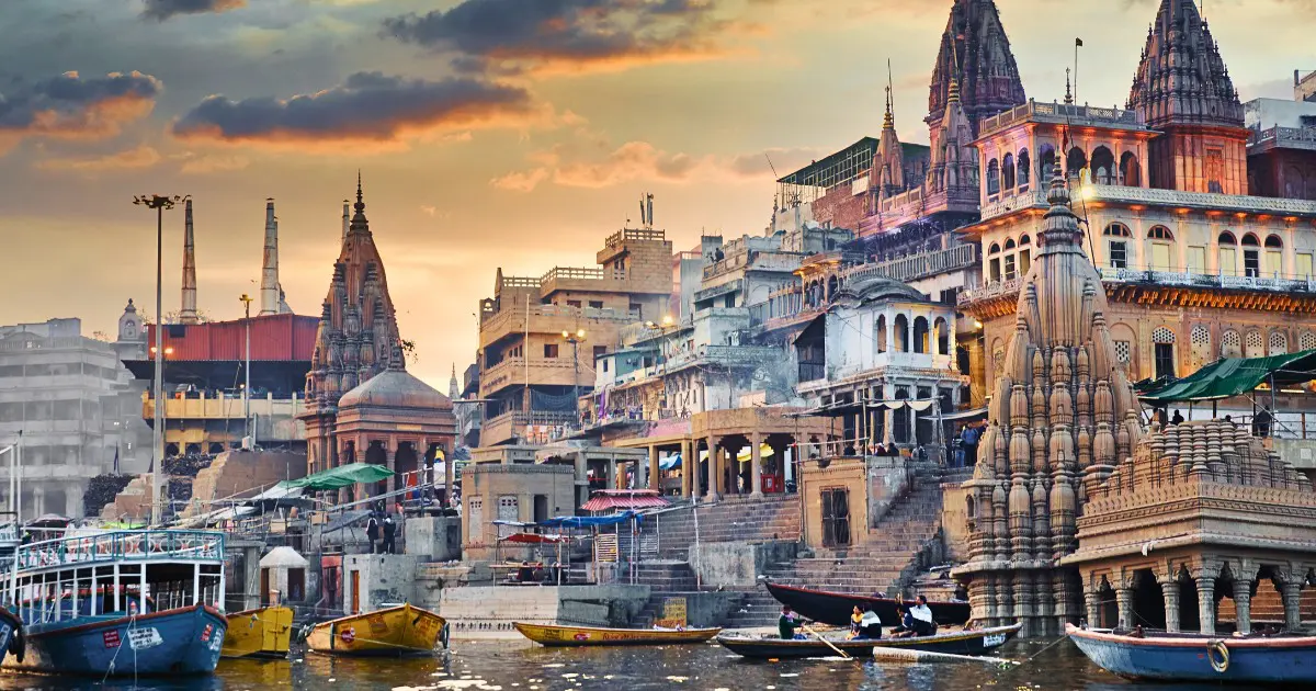 The ghats of Varanasi along the Ganges River in Uttar Pradesh.