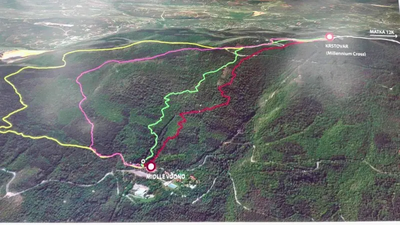 Map of hiking trails to Millennium Cross from Middle Vodno station.