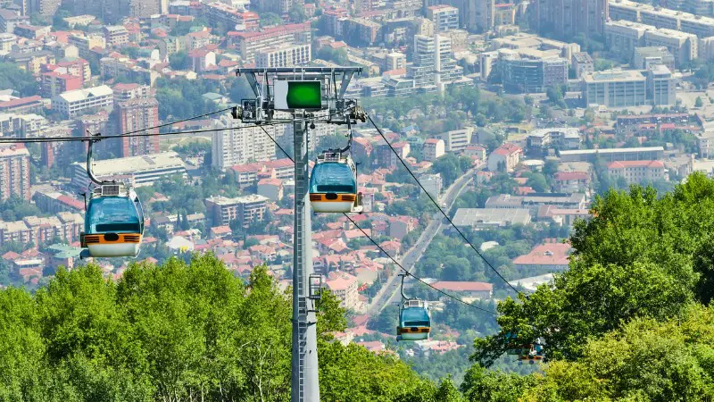 Cable cars on Mount Vodno to the Millennium Cross in Skopje.