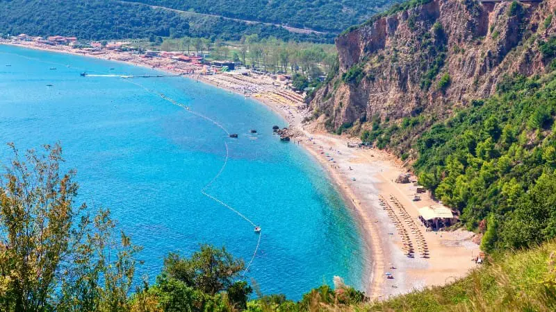 Jaz Beach, a lively Montenegro spot for nudists, festivals, and relaxation.
