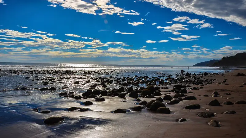 El Zonte Beach near San Salvador, a top spot for surfers and rugged coastal scenery.