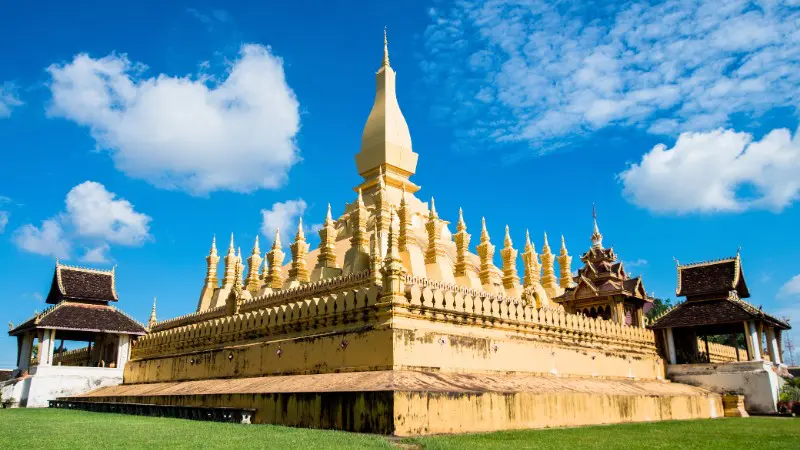 Visit Pha That Luang, the golden stupa and national symbol of Laos in Vientiane.
