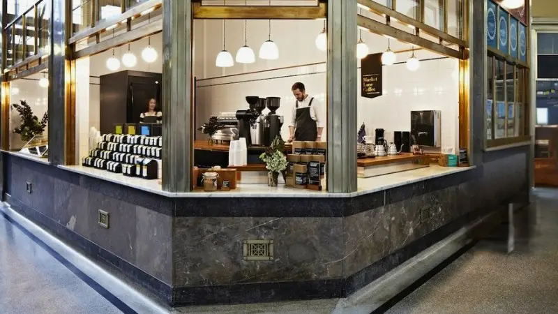 Market Lane Coffee at Queen Victoria Market, known for single-origin coffee.