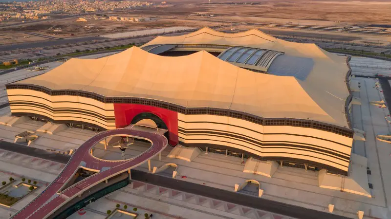 Al Bayt Stadium’s design is inspired by traditional Bedouin tents.