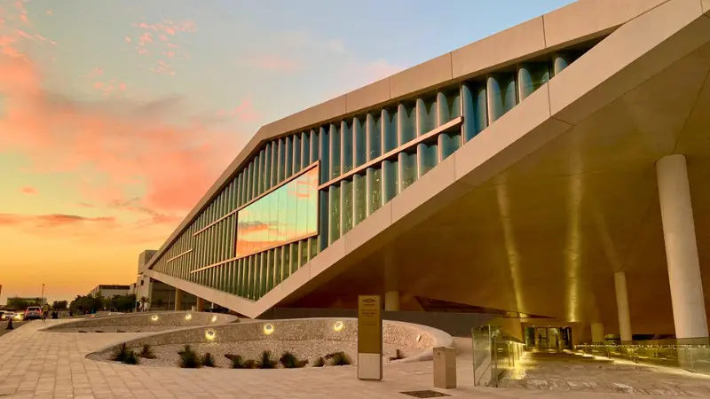 Qatar National Library boasts a striking, open-plan modern design.