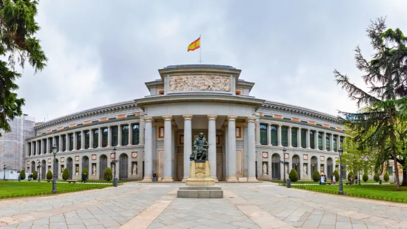 Main entrance of the Prado Museum, Madrid's famous art museum.
