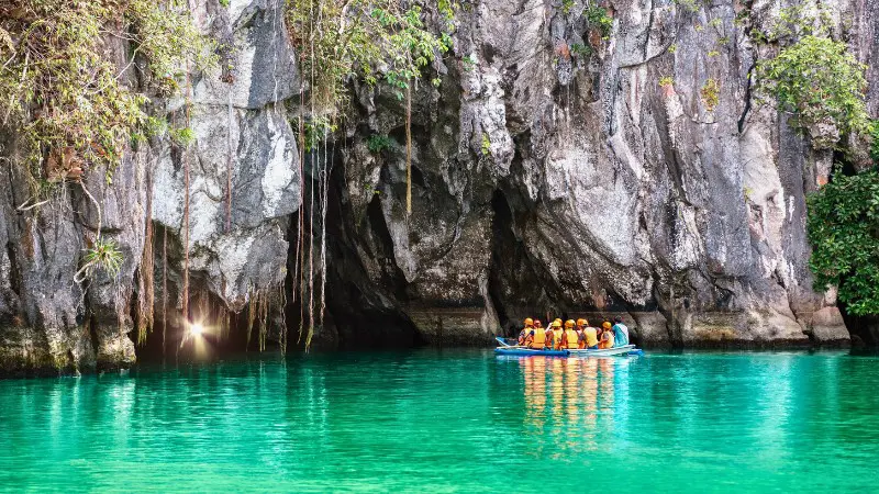 Tour boat entering the cave of the Puerto Princesa Underground River.
