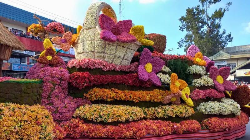 Beautiful flower float display at Panagbenga Festival in Baguio City