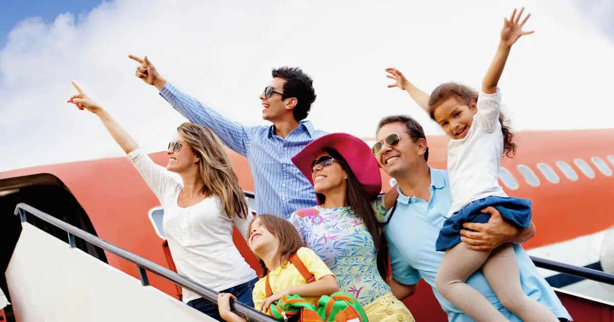 Family enjoying free flights through airline rewards program.