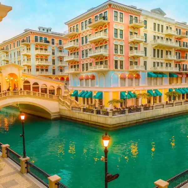 Enjoy waterfront shopping and dining along The Pearl Qatar's scenic canal.