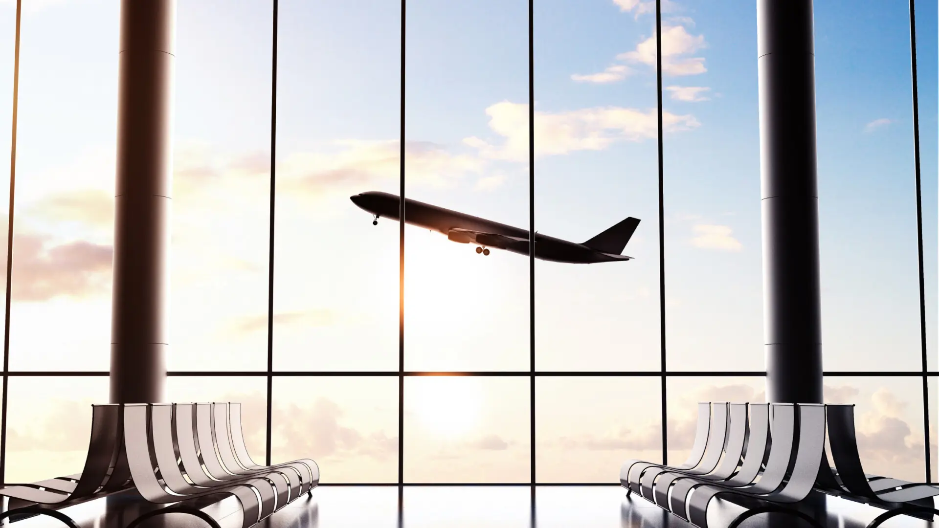 airport window with an airplane