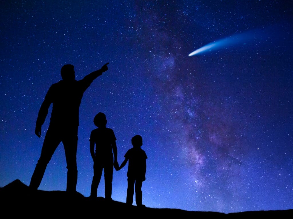 Image of family looking at comet